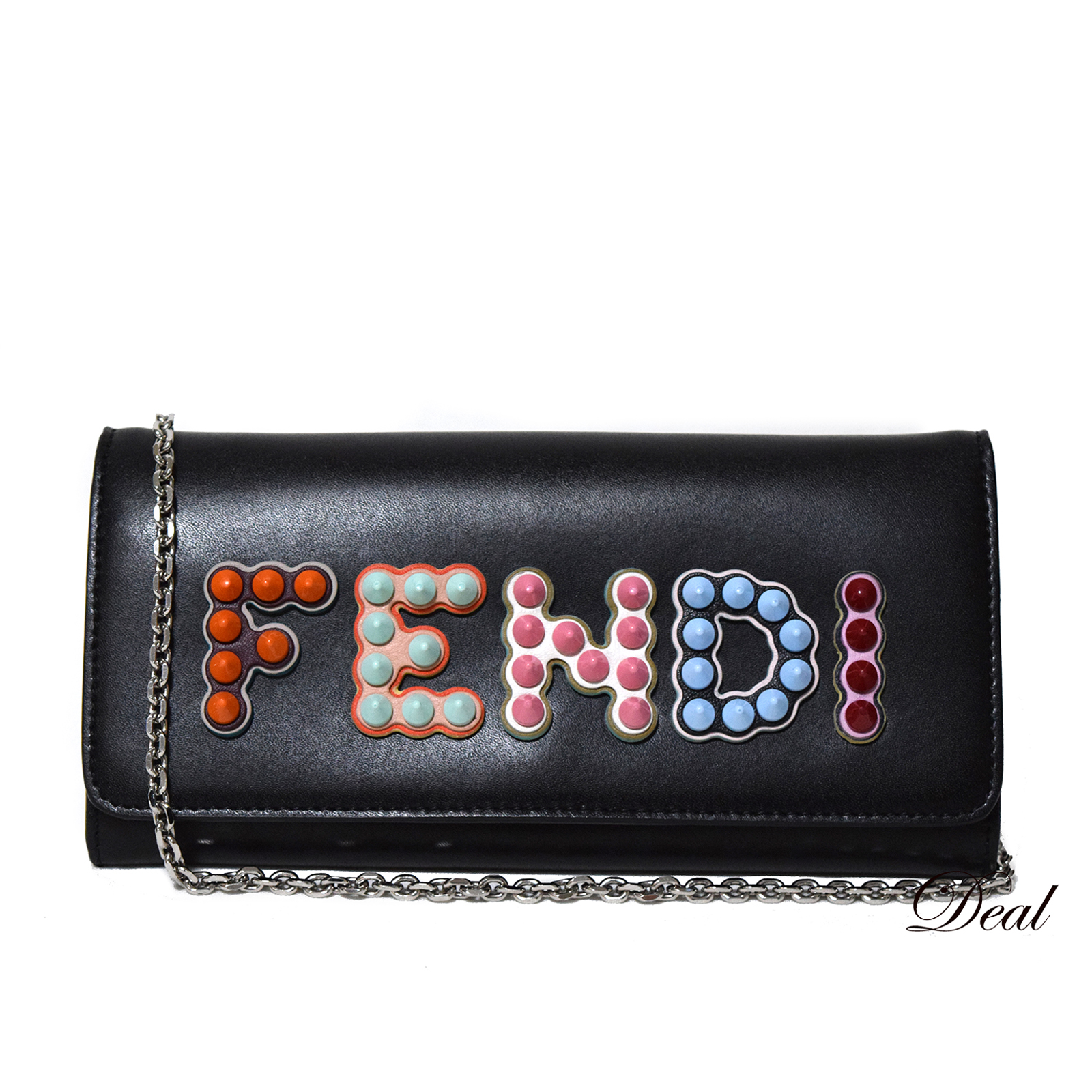 FENDI フェンディ レザー チェーン ショルダーウォレット 長財布 8M0346 グレー by